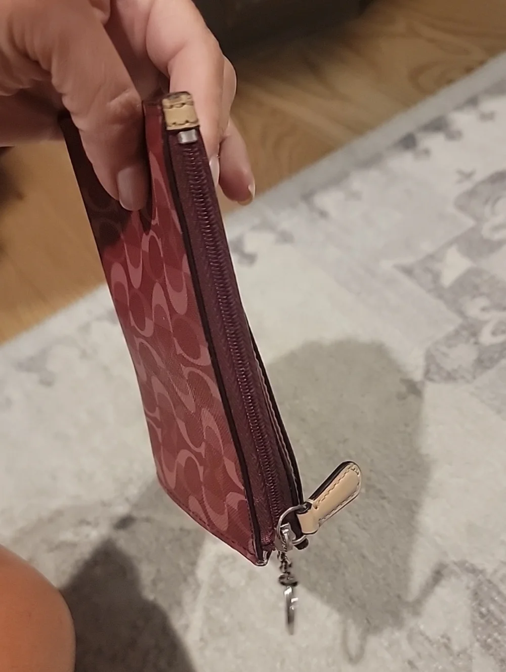 Coach Pink Signature Jacquard Zip Card Case with Key Ring
